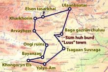 Tour08 - Gobi gurvansaikhan, Kharkhorum tour map